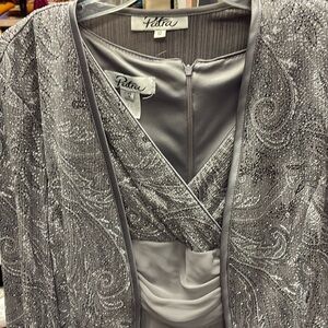 Silver long dress, sleeveless dress with matching long sleeve jacket
